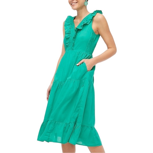 *NWT* J. Crew Printed V-Neck Smocked Midi Dress w/ Pockets, Tiered Swing Dress - Picture 14 of 14